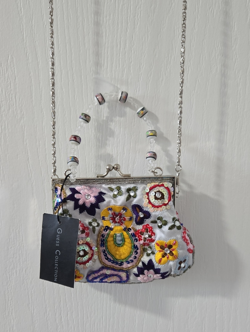 White Embroidered Floral Mini Bag